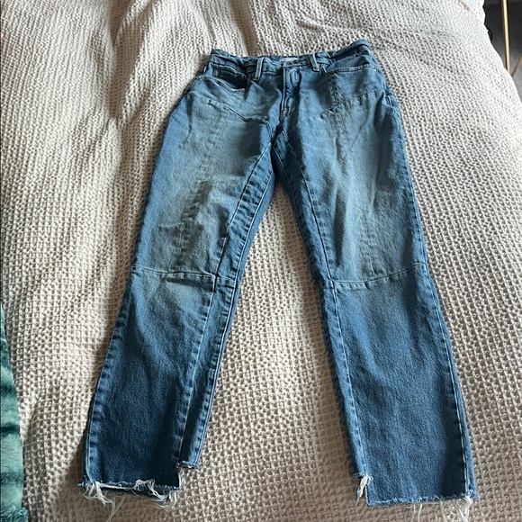 Good American Denim - GOOD AMERICAN Blue Patchwork Straight-Leg Jeans
